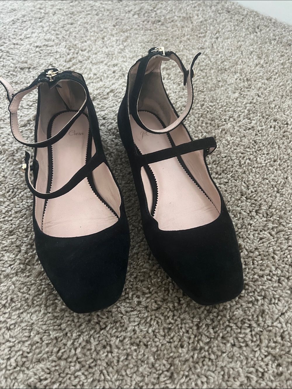 J. Crew Black Suede Mary Jane Ankle-Strap Flats